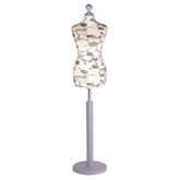 Female Dressmakers Mannequin Black Floral with Silver Wood Round Stand